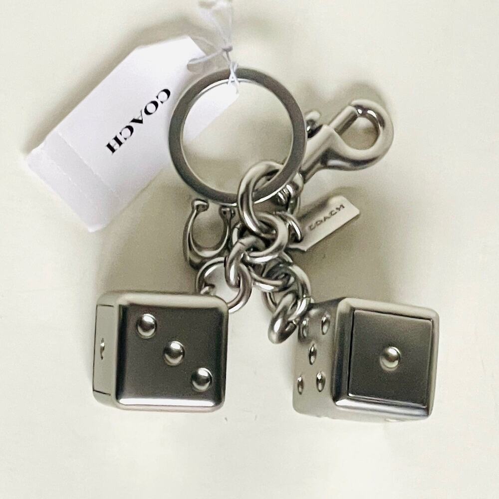 Coach Dice Bag Charm CZ128 Silver 3D Cluster Metal Keychain NWT ORGPKG